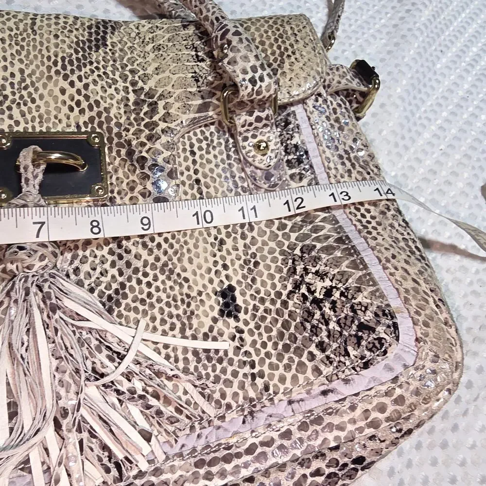 ELLIOT LUCCA SNAKESKIN EMBOSSED LEATHER SHOULDER BAG